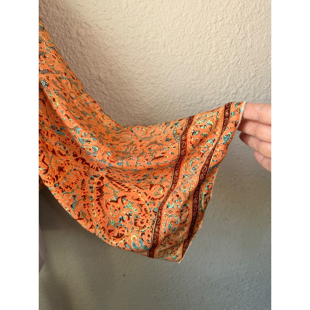 Bigg Bull Orange Paisley Silk Blend Tie Front Bell Sleeve Crop Top Boho Festival - Picture 6 of 6